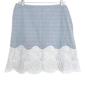 ANTHROPOLOGIE SNAK Micro Stripe Blue & White Skirt w/ Eyelet Scalloping Size 6